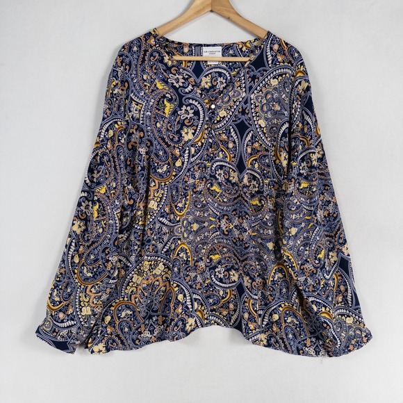 Liz Claiborne Top Blouse Woman 2X Multi Paisley Print Long Sleeve Button Detail - Picture 1 of 9